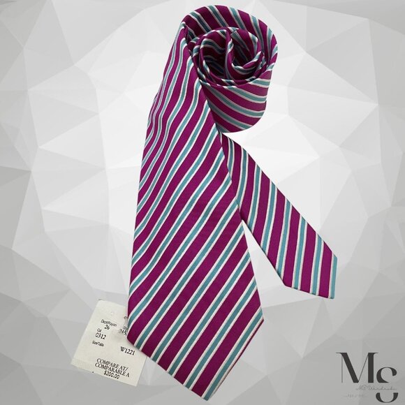 $200 KITON NAPOLI 7Fold Purple Striped Silk Tie Made In Italy W:3.5" NWT